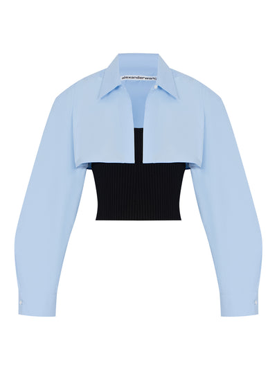 Pre-Styled Cropped Cami Button Up Twinset (Black/Blue)