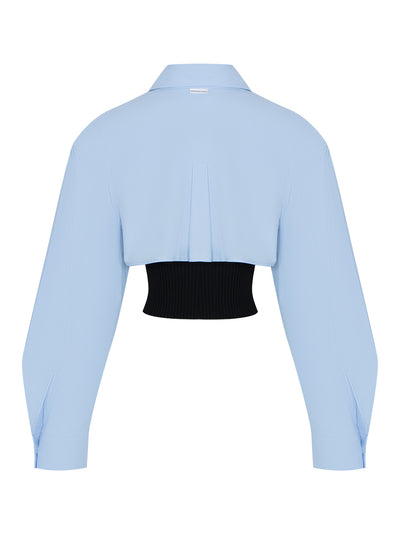 Pre-Styled Cropped Cami Button Up Twinset (Black/Blue)