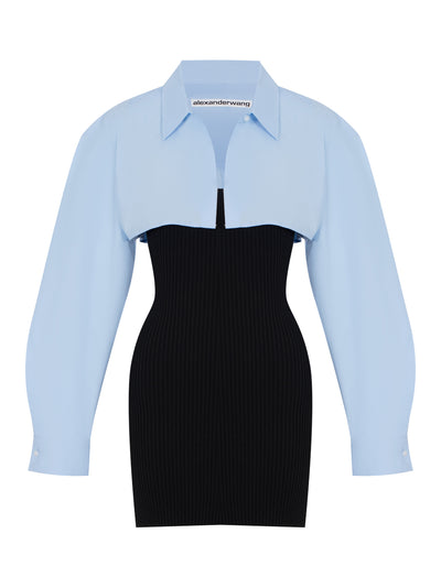 Pre-Styled Cropped Cami Button Up Twinset (Black/Blue)