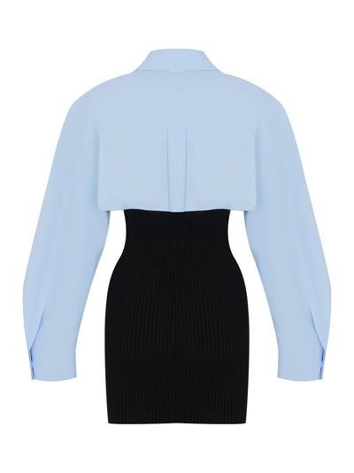 Pre-Styled Cropped Cami Button Up Twinset (Black/Blue)