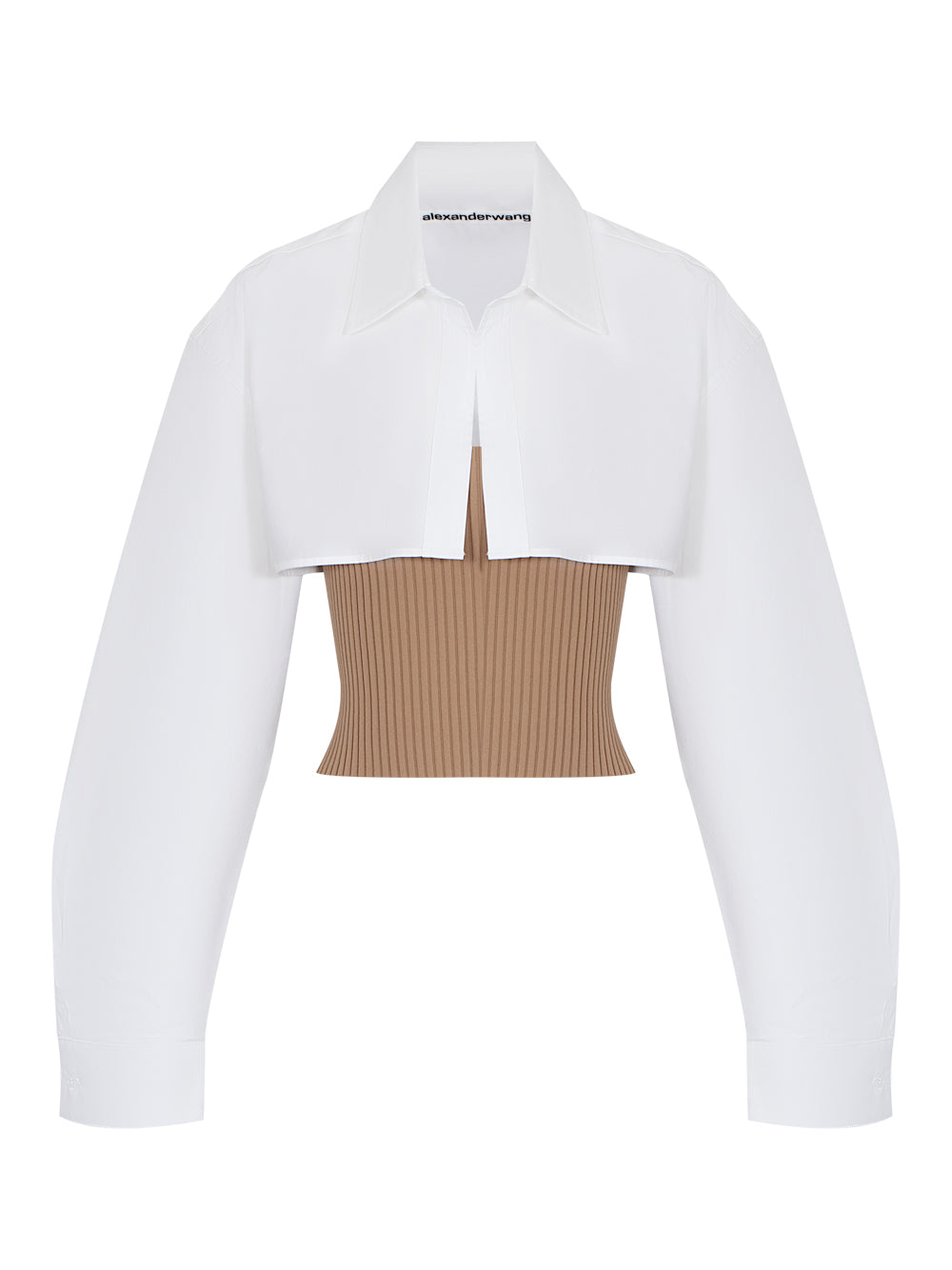 Pre-Styled Cropped Cami Button Up Twinset (Camel/White)