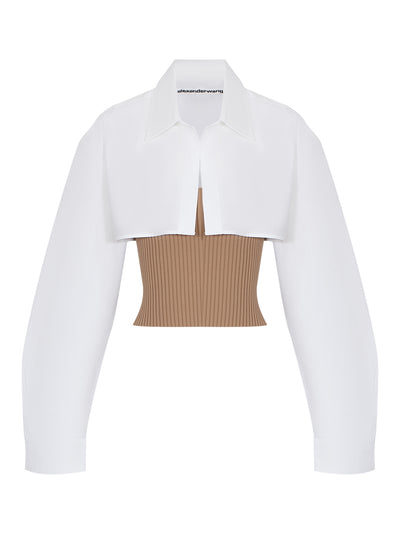 Pre-Styled Cropped Cami Button Up Twinset (Camel/White)