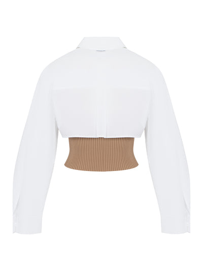 Pre-Styled Cropped Cami Button Up Twinset (Camel/White)