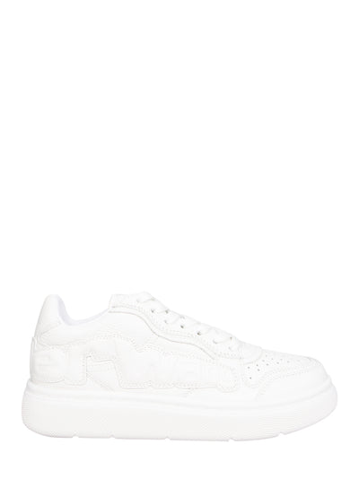 Puff Pebble Leather Sneaker with Logo (Optic White)