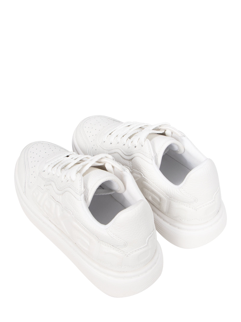 Puff Pebble Leather Sneaker with Logo (Optic White)
