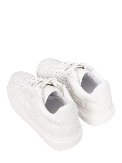 Puff Pebble Leather Sneaker with Logo (Optic White)