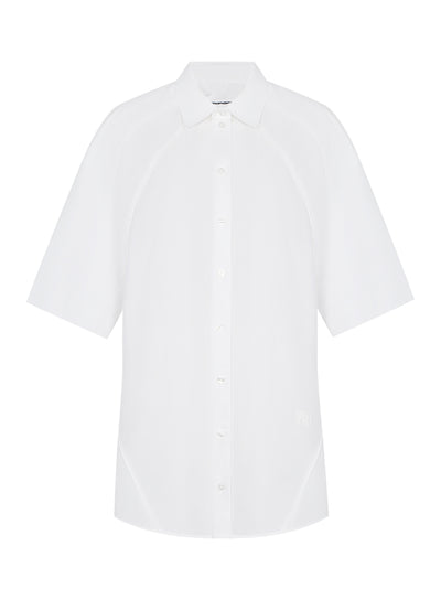 Short Sleeve Button Down Dress With Piping (White)