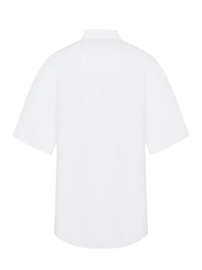 Short Sleeve Button Down Dress With Piping (White)
