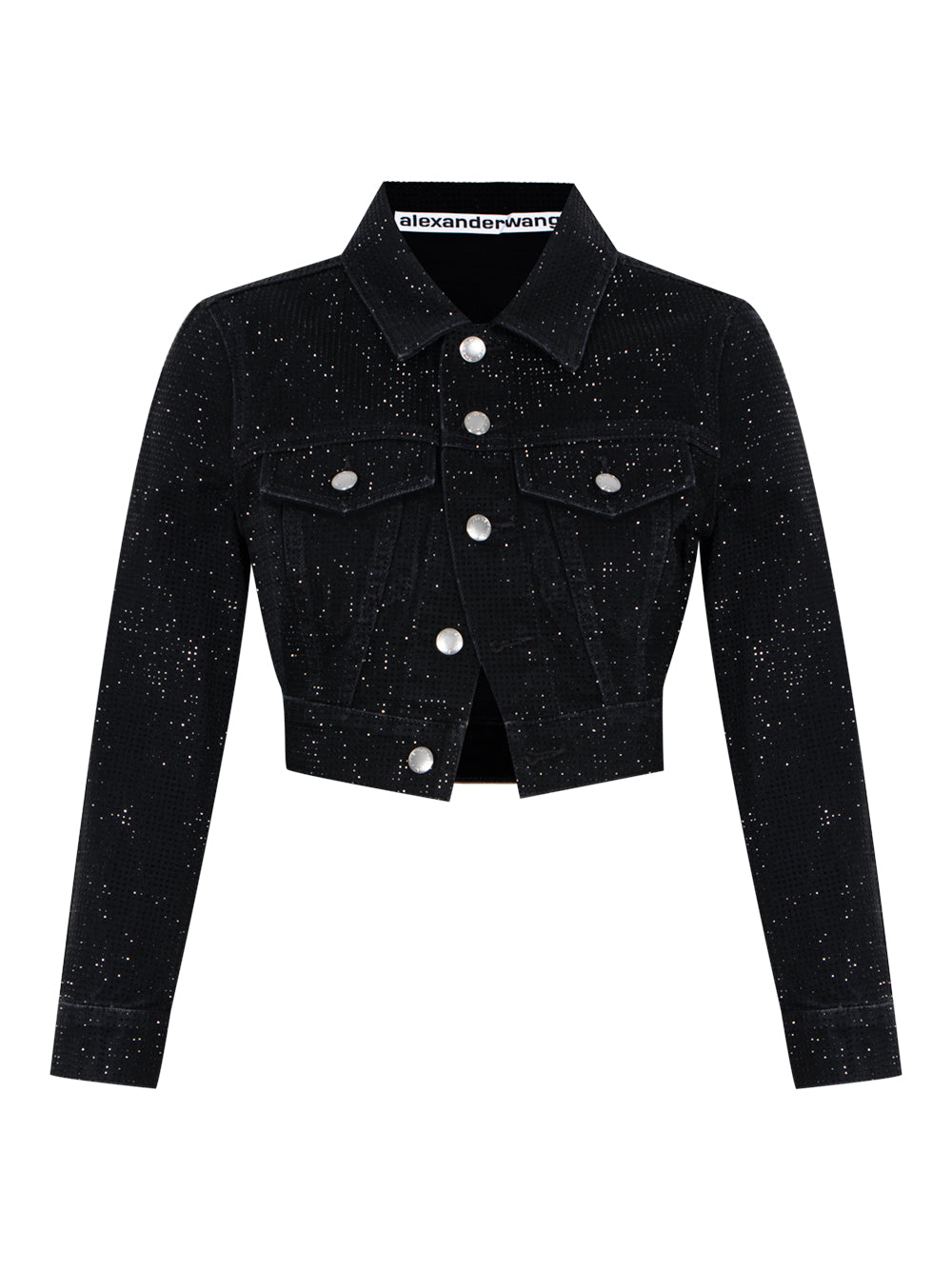 Shrunken Trucker Jacket With All Over Hotfix (Washed Black)