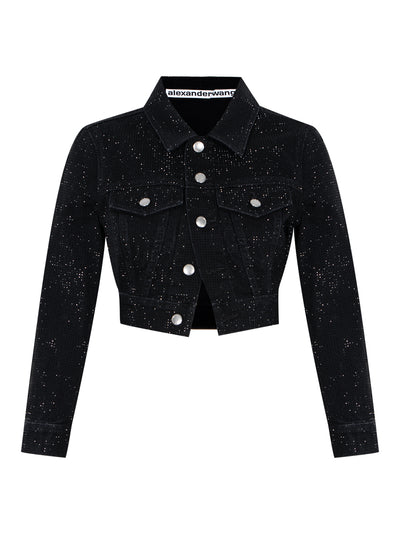 Shrunken Trucker Jacket With All Over Hotfix (Washed Black)