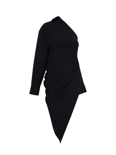 Tailored Asymmetric Midi Dress (Black)