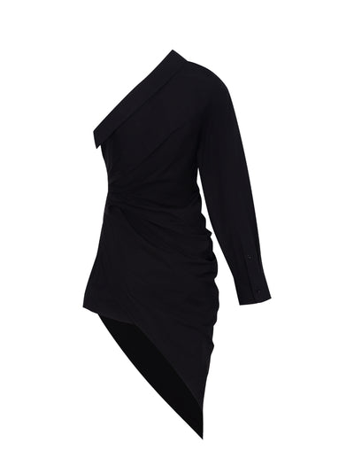 Tailored Asymmetric Midi Dress (Black)