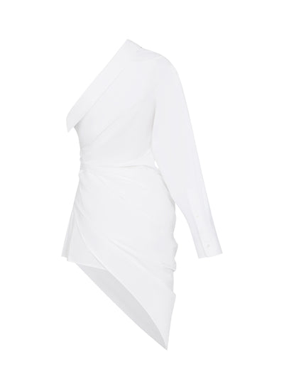 Tailored Asymmetric Midi Dress (White)