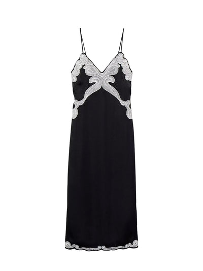 Ann Embroidered Slip Dress (Black)