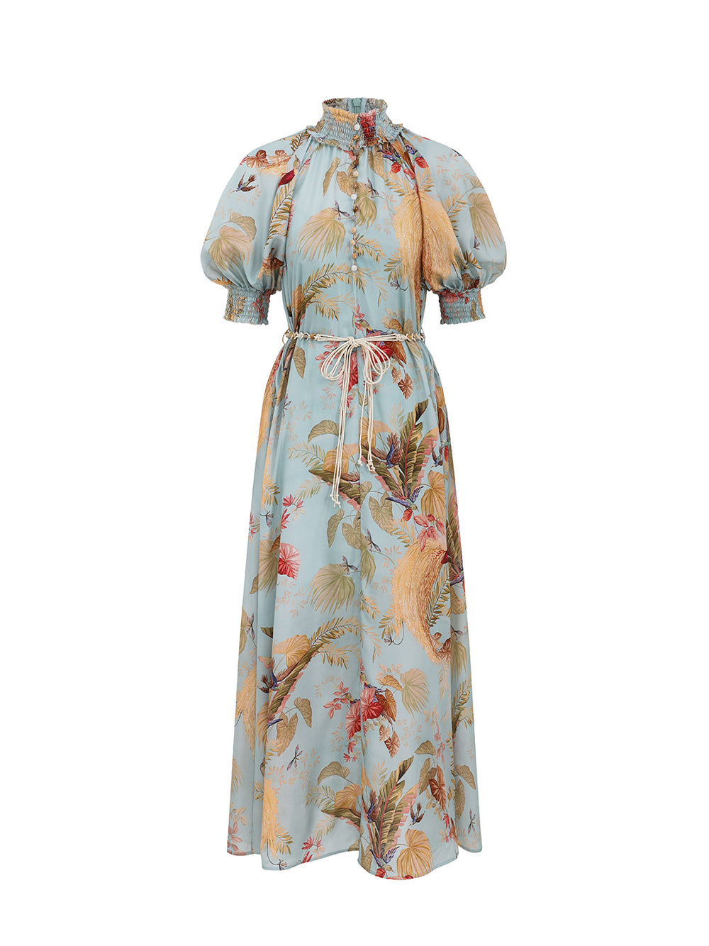 Ascension Billow Maxi Dress (Aqua Palm Floral)