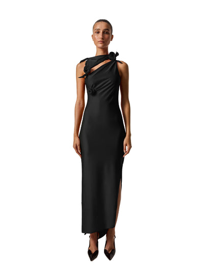 Asymmetric Flower Gown (Black)