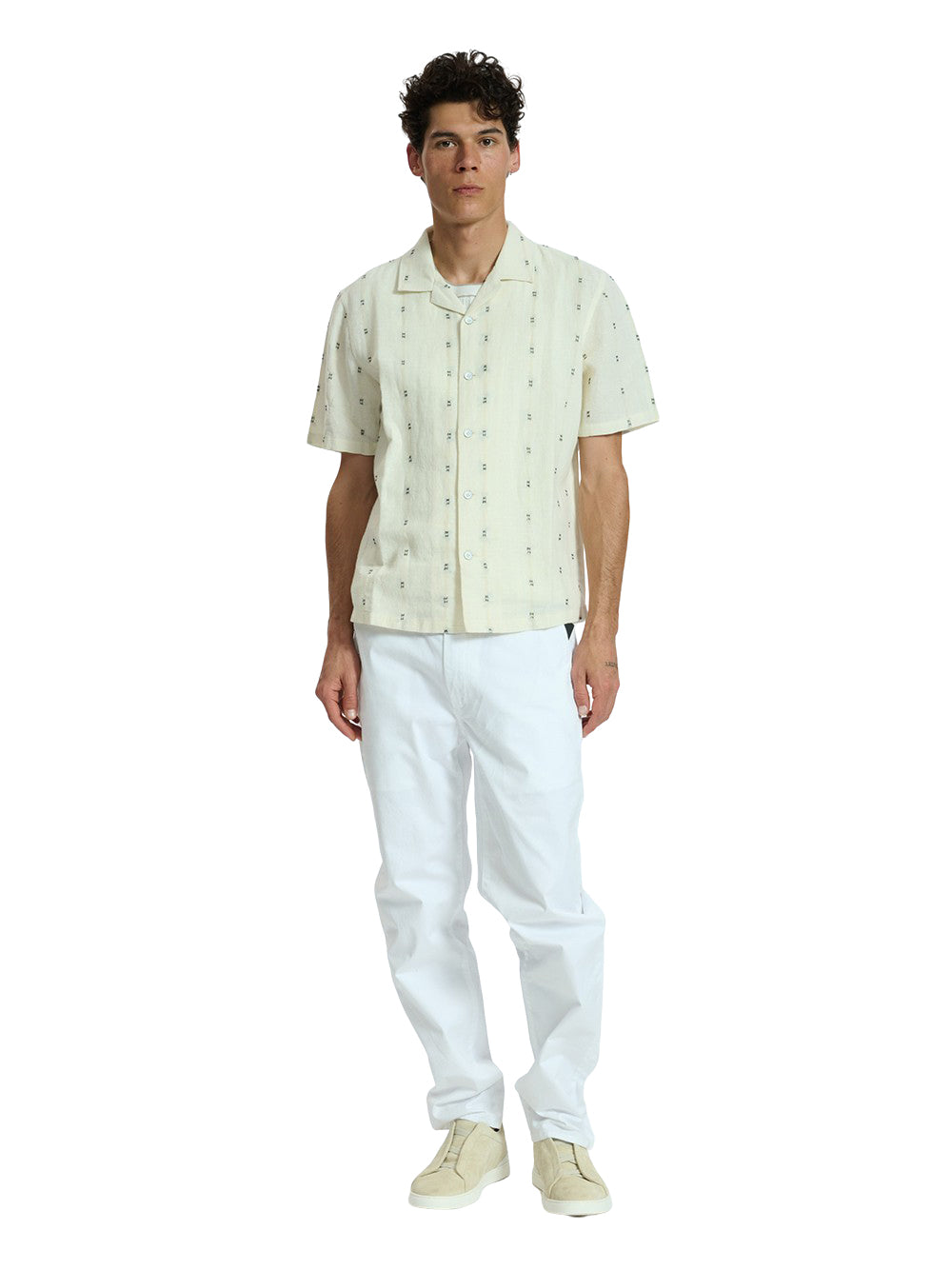 Avery Embroidered Camp Shirt (White Remi Stripe)