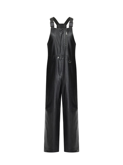 Faux Leather Jumpsuit Black