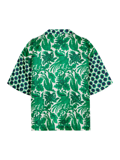 Mix Silk Printed Short Sleeve Shirt Emerald