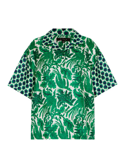 Mix Silk Printed Short Sleeve Shirt Emerald