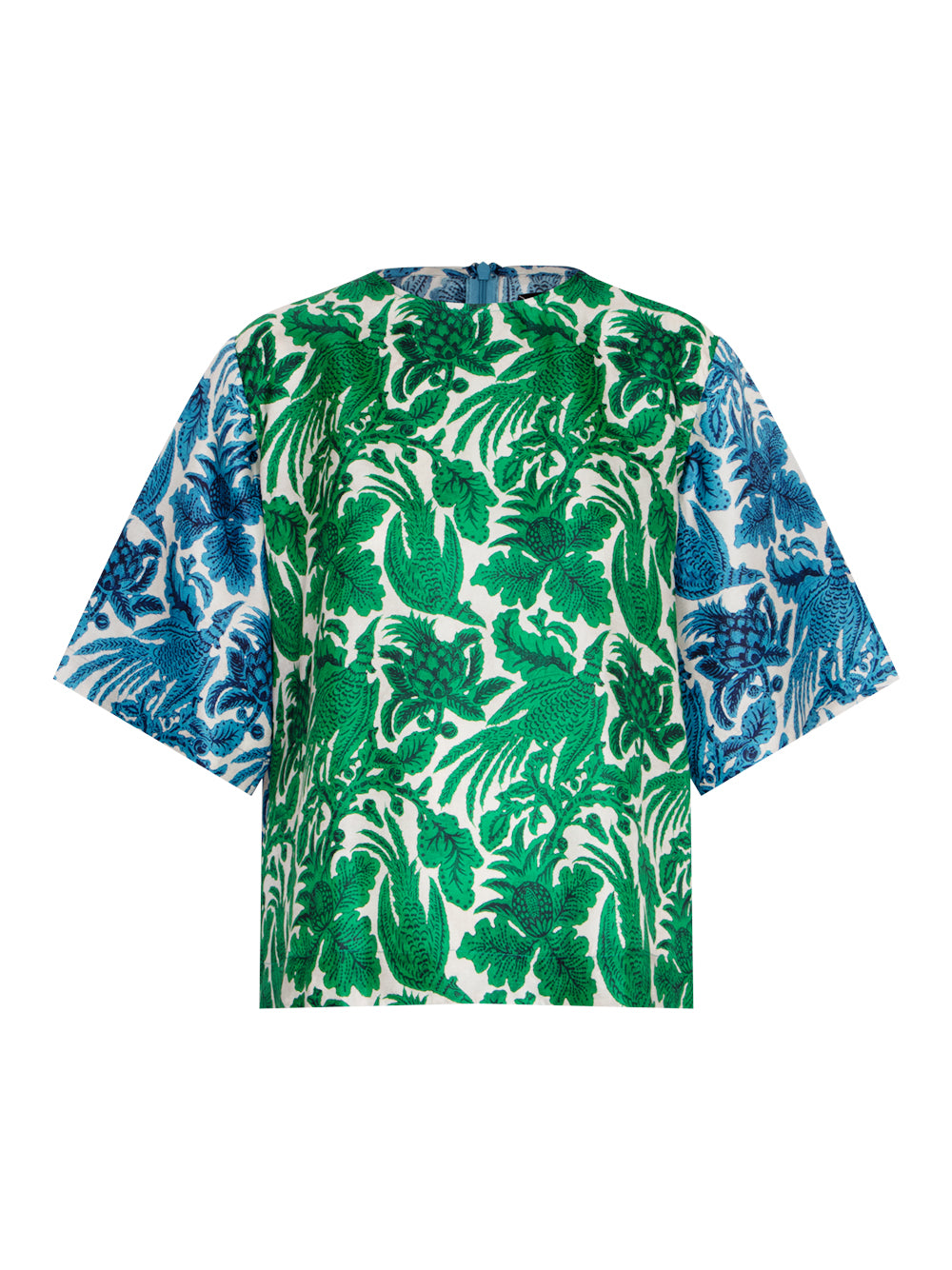 Mix Silk Printed Short Sleeve Emerald - Ocean Blue