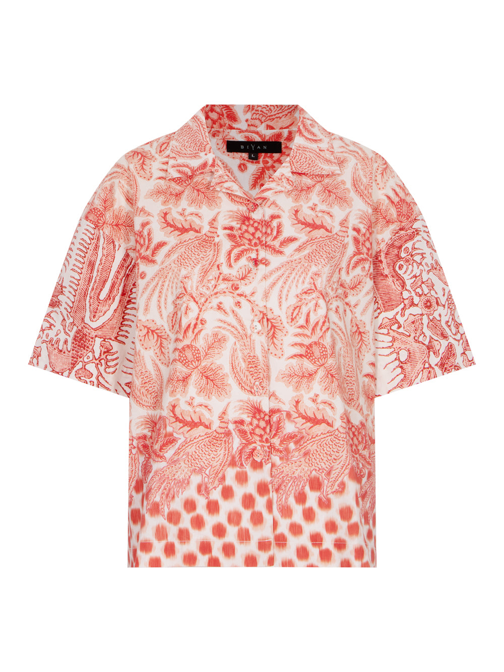 Cotton Printed Patchwork Shirt Coral