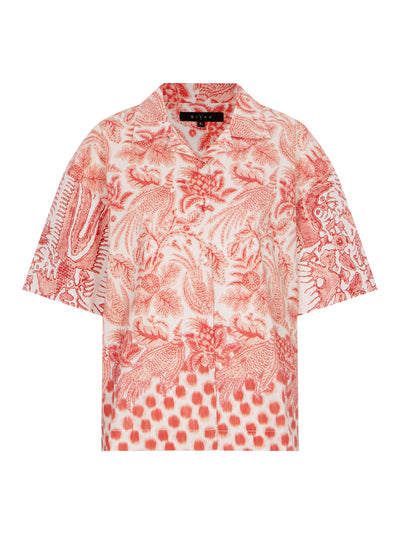 Cotton Printed Patchwork Shirt Coral