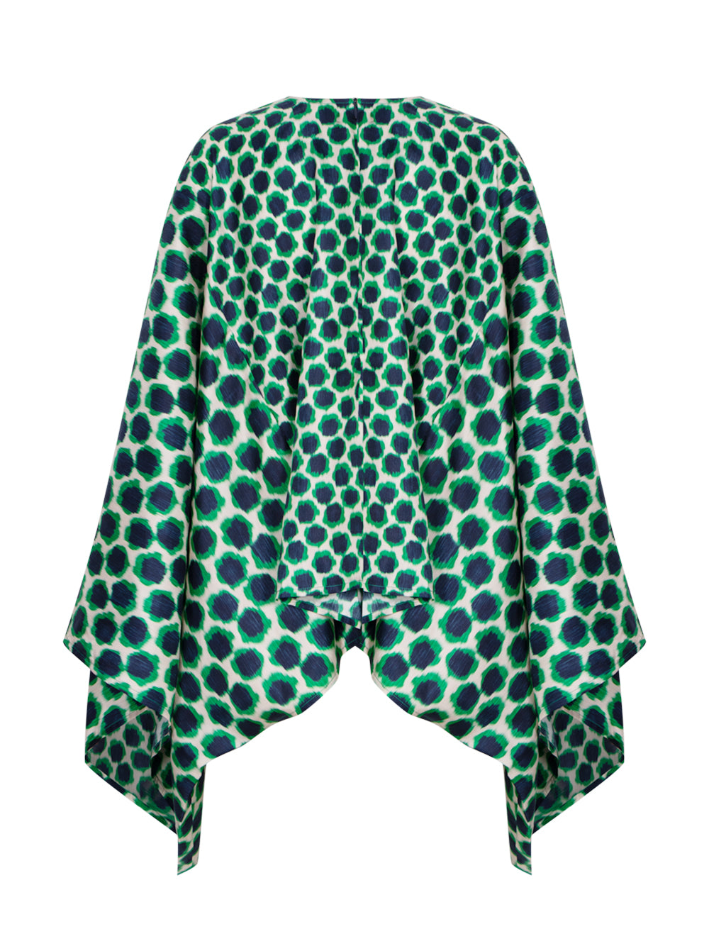 Mix Silk Printed Cape Blouse Emerald Navy