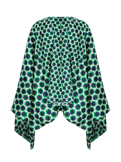 Mix Silk Printed Cape Blouse Emerald Navy