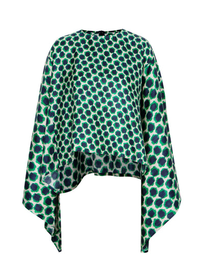 Mix Silk Printed Cape Blouse Emerald Navy