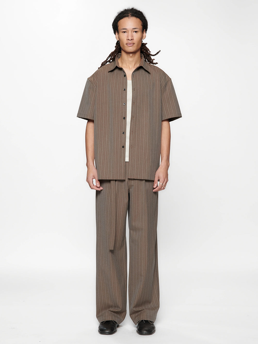 Hold Ss Shirt Brown Pinstripe