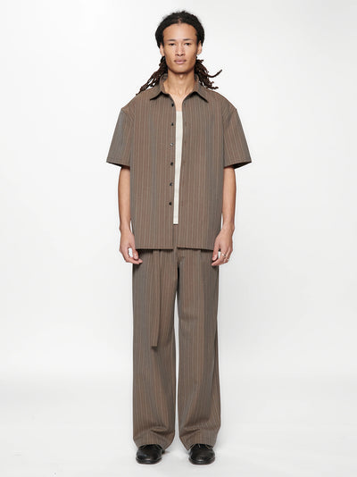 Hold Ss Shirt Brown Pinstripe