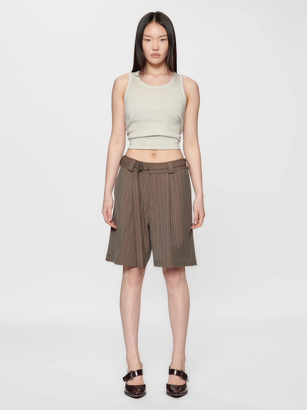 Cut Short Brown Pinstripe