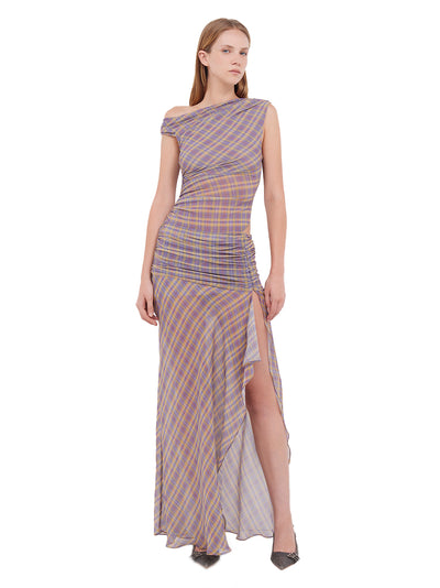 Aurelia Asym Dress (Violet Check)