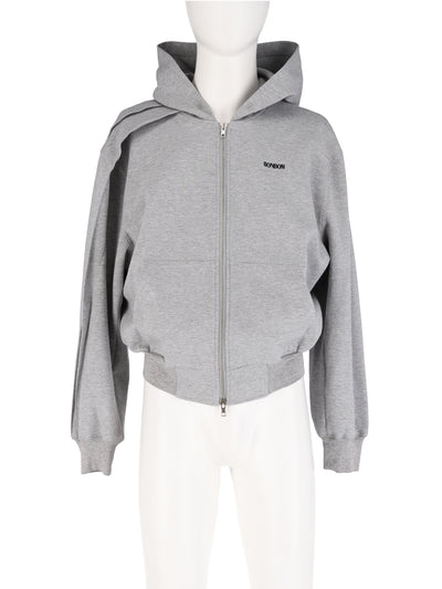 Asym Double-Tuck Hoodie Zip Melange Grey