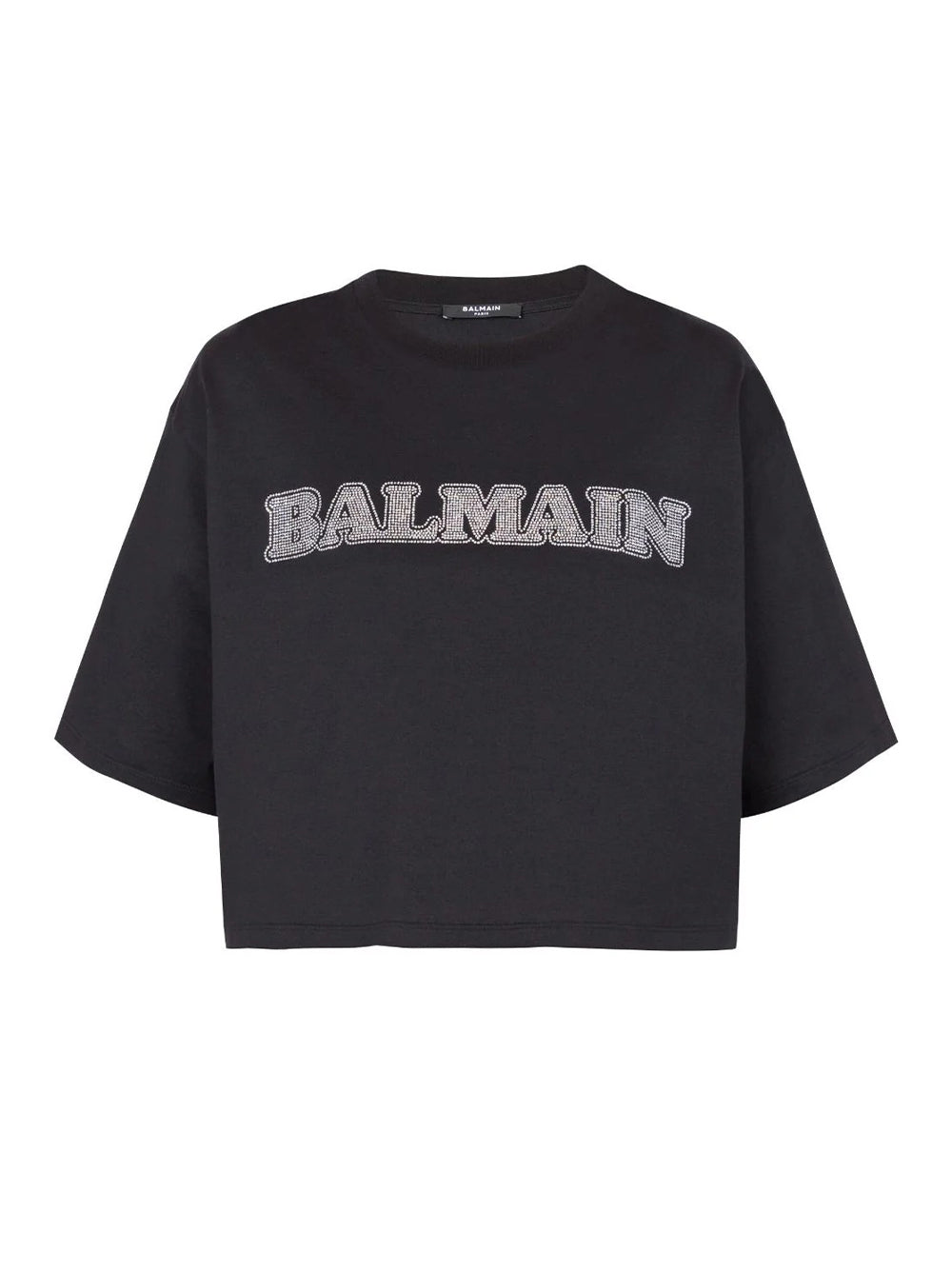 Balmain Strass Cropped T-Shirt Black/crystal