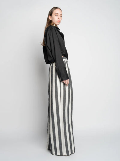 Linen Wide Leg Trousers Black White Stripes