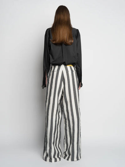 Linen Wide Leg Trousers Black White Stripes