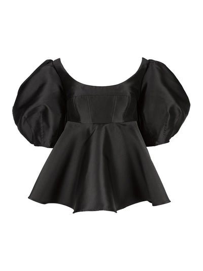 Mikado Top With Peplum And Ballon Sleeves Black