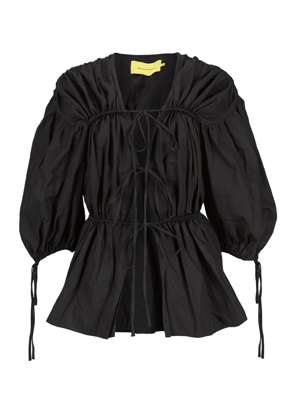 Wrinkled Cotton Laces Ruched Blouse Black