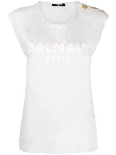 Balmain Cotton T-shirt With Logo Print (White)