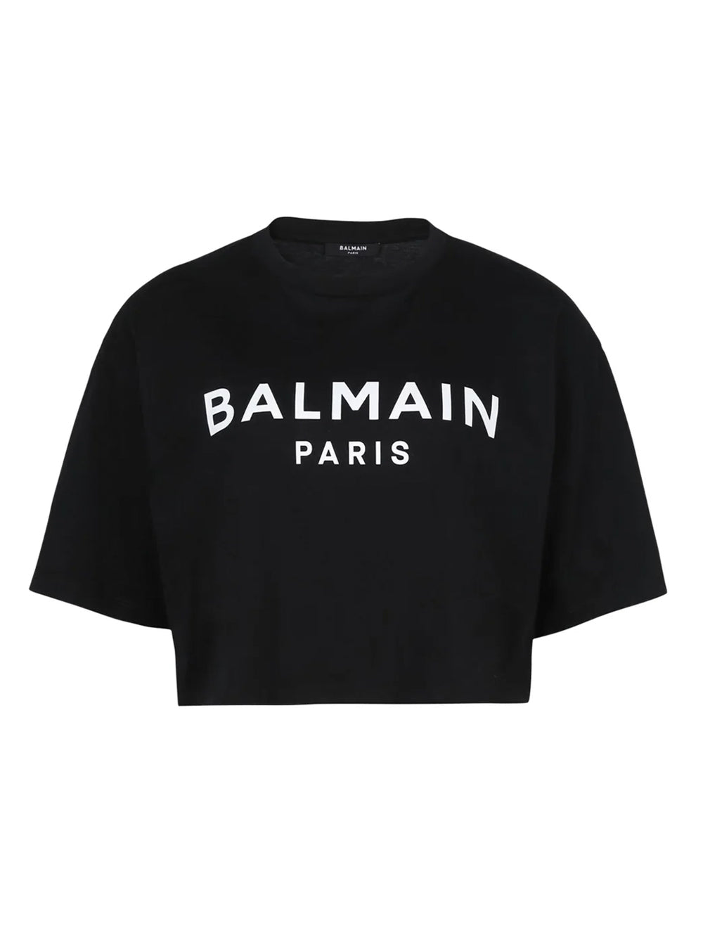 Balmain Cropped Cotton T-shirt With  Logo Print (Black)