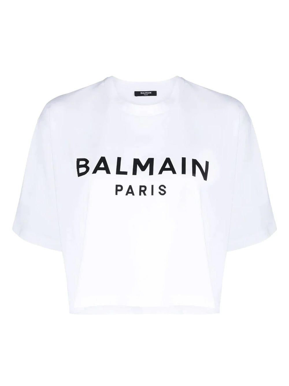 Balmain Cropped Cotton T-shirt With  Logo Print (White)