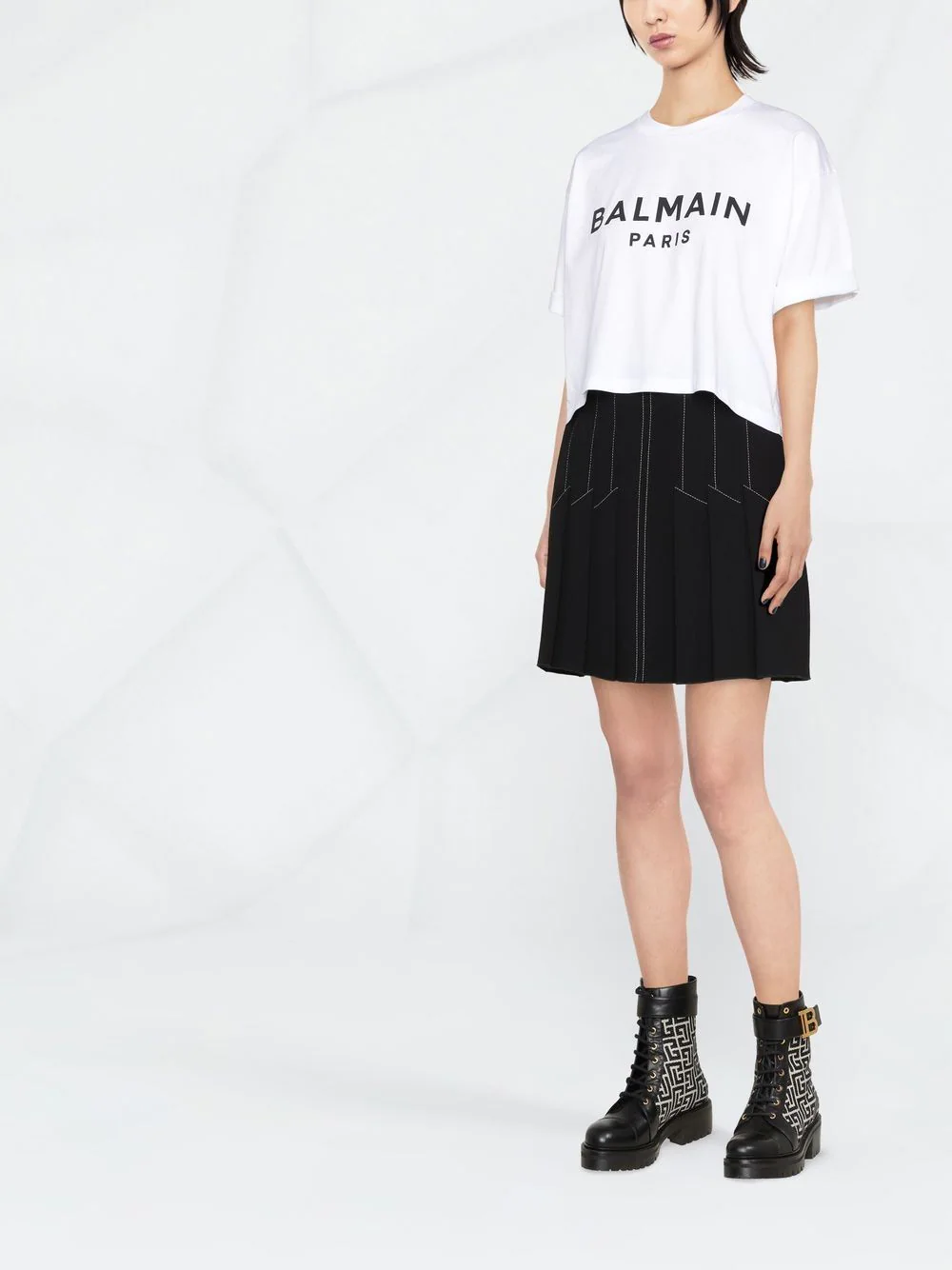 Balmain Cropped Cotton T-shirt With  Logo Print (White)