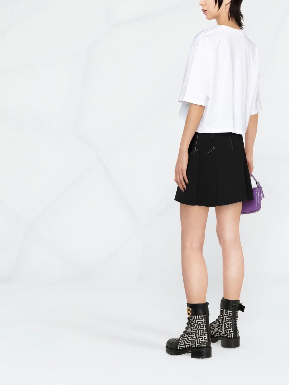 Balmain Cropped Cotton T-shirt With  Logo Print (White)