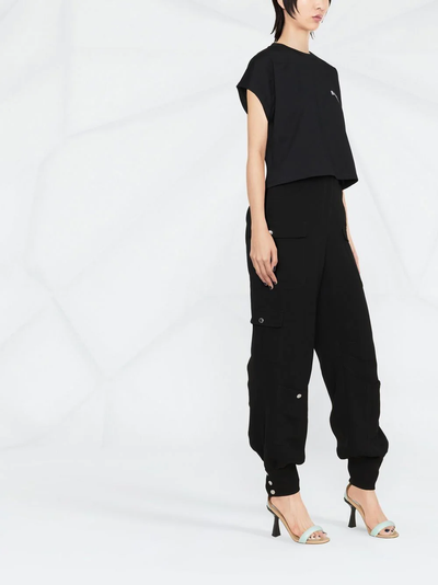 Balmain Cropped Cotton T-shirt With Small Flocked Logo (Black)
