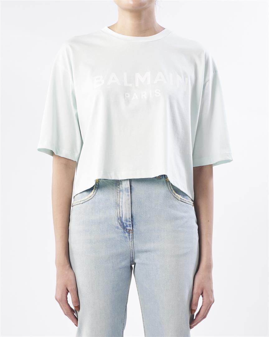 Balmain Cropped Short-Sleeve T-Shirt (Green)