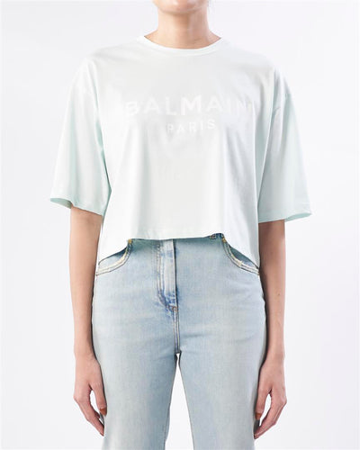 Balmain Cropped Short-Sleeve T-Shirt (Green)