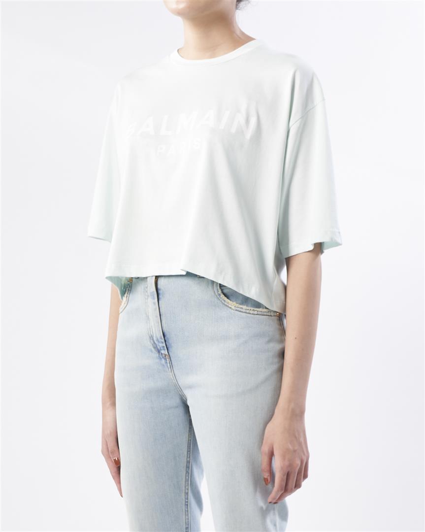 Balmain Cropped Short-Sleeve T-Shirt (Green)