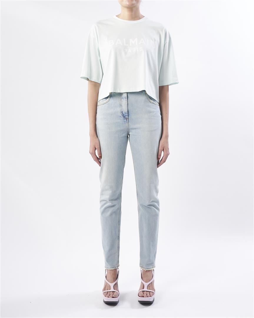 Balmain Cropped Short-Sleeve T-Shirt (Green)